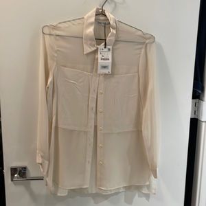 Egg shell Zara sheer button up blouse